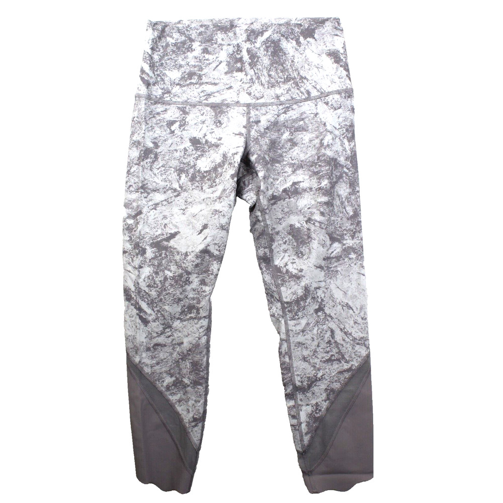 Lululemon Wunder Under Leggings Womens 8 Gray Crop Mesh Scallop Activewear Yoga